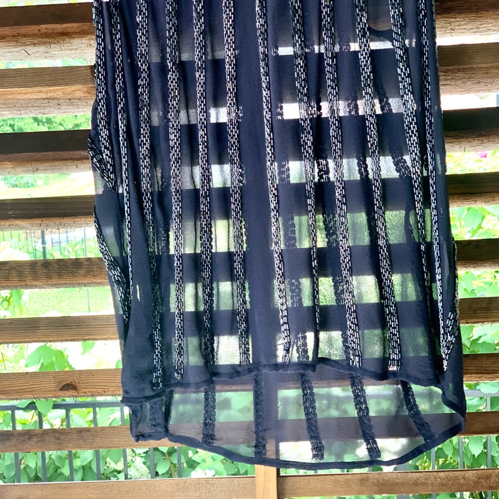 Joie NWOT SILK Sequin Tank Navy Blue XS Top Shirt Camisole Sheer Sparkly - Picture 8 of 15